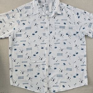 Haggar 3XLT Big Tall Short Sleeve Button Up Shirt White Palm Tree Sailboat Print